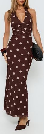 Princess Polly Saviana Halter Ruched Maxi Dress in Chocolate at Nordstrom, Size 10