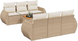 vidaXL Vidaxl - Set Sof&aacute;s De Jard&iacute;n 7 Piezas Y Cojines Rat&aacute;n Sint&eacute;tico Beige