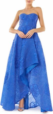 Monique Lhuillier Ayla Jacquard Long Dress In Rich Blue