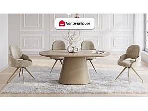Vente-Unique Sedia girevole in Tessuto tweed e Metallo Tortora Panna - Lotto di 2 - VALIANA