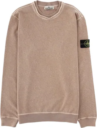 Stone Island Beige Cotton Ribbed Sleeve Sweatshirt