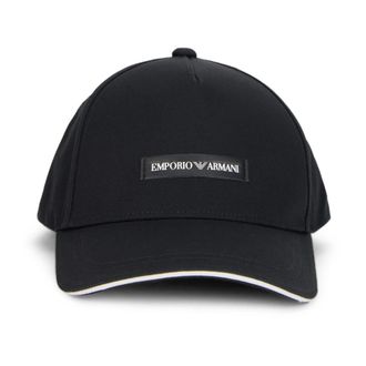 Emporio Armani Accessoires, Heren, Zwart, ONE Size, Katoen, Canvas Baseball Cap met Patch