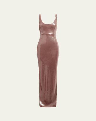 Alex Perry Sleeveless Sequined Column Singlet Gown