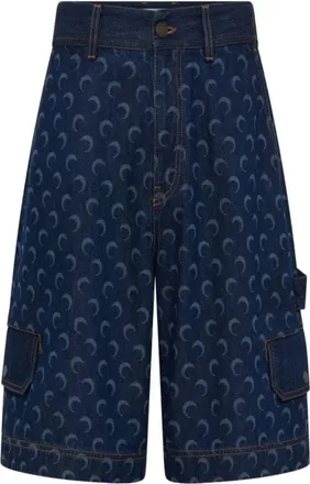 Marine Serre Denim Shorts, male, Blue, Size: L Moon denim bermuda shorts