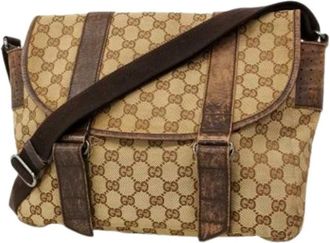 Gucci Pre-owned Cross Body Bags, male, Beige, Size: ONE SIZE Pre-owned Canvas Shoulder Bag