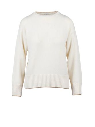Eleventy White Cashmere Crewneck Sweater