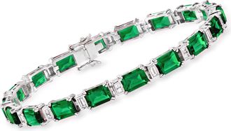 Ross-Simons Simulated Emerald and. CZ Bracelet in Sterling Silver