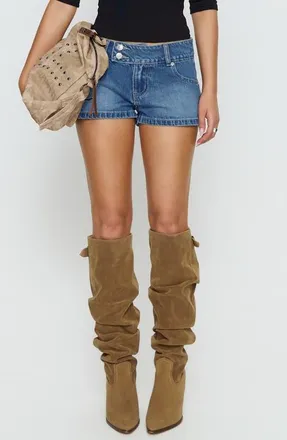 Princess Polly Cruiza Low Rise Denim Micro Shorts in Mid Blue Wash at Nordstrom, Size 12