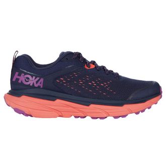 Hoka One One Hoka Challenger ATR 6 Textile Synthetic Womens Lace Up Trainers - Black Iris Hot Coral - Size:UK 5.5