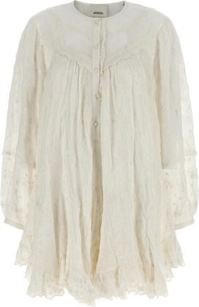 Isabel Marant White Round Neck Embroidery Mini Dress