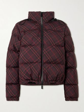 Burberry Giacca In Shell Trapuntato A Quadri Con Cappuccio - Bordeaux