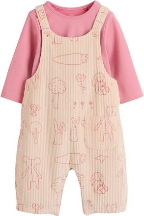 Next T-Shirt & Print Corduroy Overalls Set in Cream/Pink Character at Nordstrom, Size 12-18M