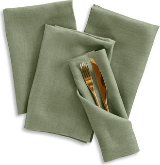 Solino Home Linen Dinner Napkins Set of 4, 20 x 20 Inch for Dining Table, Holiday and Everyday Table Decor - Fete in Oil Green at Nordstrom, Size