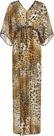 Roberto Cavalli Lange kaftan met jaguarhuidprint - Dames - Strandmode - Bruin - L - Badmode