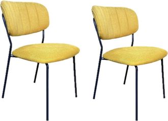 Mathi Design 2 Sillas de comedor de tela amarilla con estructura de acero