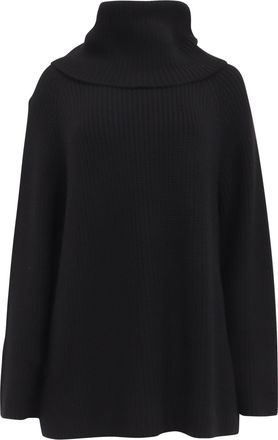Chlo&eacute; Oversized Long Turtleneck Sweater in Black Wool