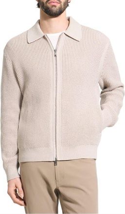 Theory Gary Waffle Knit Zip Cardigan in Alabaster Melange - 2H2 at Nordstrom, Size Xx-Large