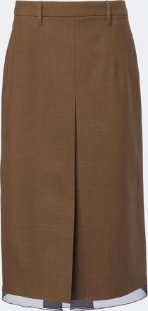 Prada Gonna midi in lana vergine con chiffon