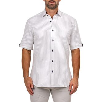 Maceoo Galileo Marthy Short Sleeve Cotton Button-Up Shirt in White at Nordstrom, Size 5