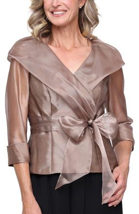 Alex Evenings Shawl Collar Organza Top in Bronze at Nordstrom, Size X-Large