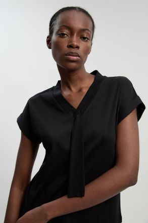 Karen Millen Womens Jersey V Neck Tie Detail T - Shirt - Black Cotton - Size X-Small