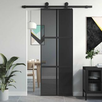 vidaXL Puerta Corredera Vidrio Templado Y Aluminio Negra 76x205 Cm Vidaxl