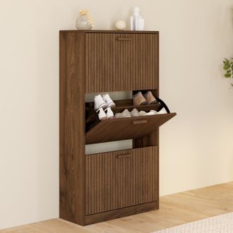 IDMarket Armario Zapatero Juliette 18 Piezas, 3 Puertas De Lamas, Lamas De Madera Color Nogal