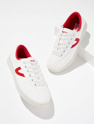 Tretorn Hopper Canvas Sneakers - White/Red - 6 1/2 M Talbots
