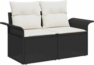 vidaXL Garden Sofa with Cushion Black 141 x 62 x 69cm Poly Rattan Vidaxl