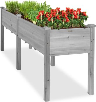 Best Choice Products 72x23x30in Raised Garden Bed, Elevated Wood Planter Box for Patio w/ Divider Panel