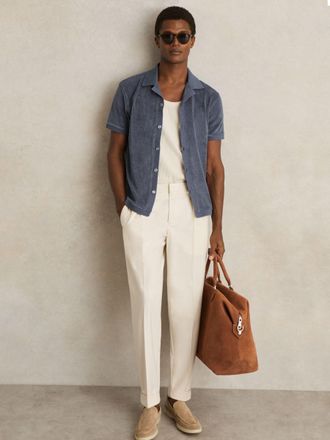 Reiss Airforce Blue Cotton Blend Towelling Shirt, S