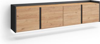 Skraut Home Skraut Home - Mueble Tv, Televisi&oacute;n, Muebles De Sal&oacute;n, Almacenaje, 207x35x50cm, Para Tv Hasta 80, Colgado, Suspendido, Led, Estilo Moderno, Roble Y Ne