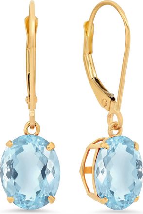 MAX + STONE 14k Yellow or White Gold 8x10mm Oval Gemstone Dangle Earrings with Leverbacks