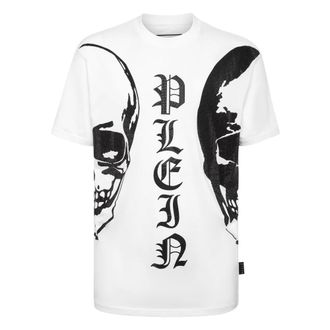 Philipp Plein Tops, Heren, Wit, 3Xl, Katoen, T-shirt Ronde Hals SS met Kristallen