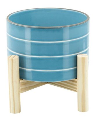 Sagebrook Home Striped Planter With Wood Stand