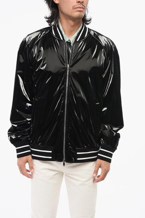 Alexander McQueen Solid-Color Bomber With Shiny Finish And Striped Ribbing Alexander McQueen