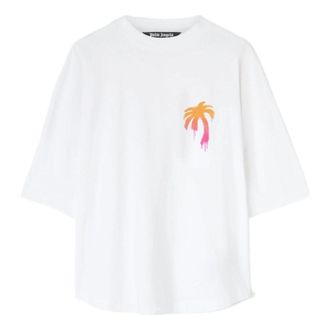 Palm Angels FW22 Sprayed Palm Logo Over Tee White Fuchsia PMAA002F22JER0040132