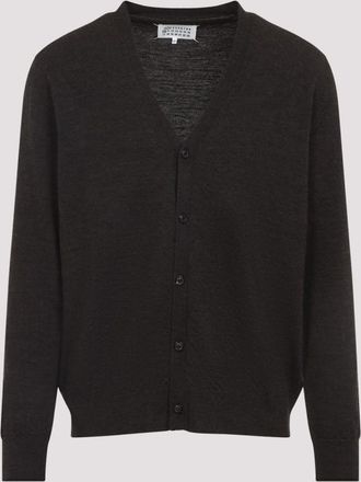 Maison Margiela Dark Brown V-Neck Wool Cardigan