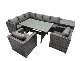 Fimous Outdoor PE Rattan Sofa Set with with Side Table in Dark Grey