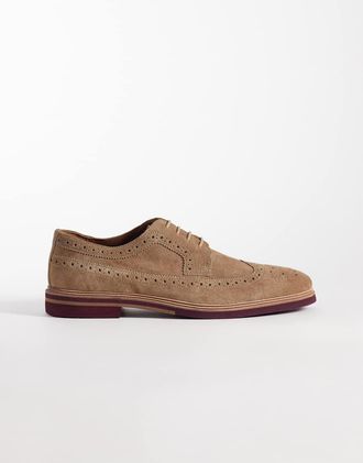 Asos Scarpe brogue stringate in camoscio color pietra-Neutro