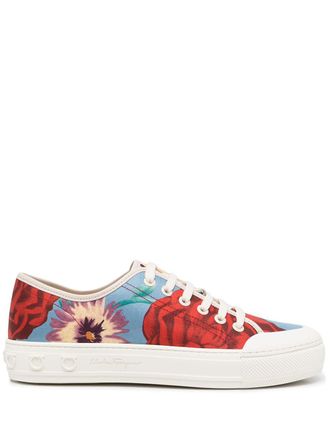 Ferragamo borg floral-print trainers - women - Fabric/Leather/Rubber - 4.5 - Multicolour