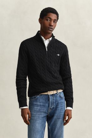 GANT Men Cotton Cable Knit Half-Zip Sweater (XXXL) BLACK