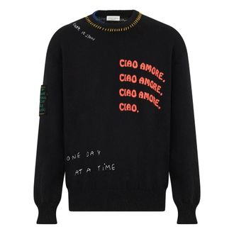 Roberto Collina Round-neck Knitwear, male, Black, Size: M Embroidered Cotton Sweater