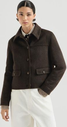 Brunello Cucinelli Hand-crafted outerwear jacket in cashmere beaver double cloth with monili in Pine Cone Brown at Nordstrom, Size 34