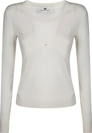 Elisabetta Franchi Round-neck Knitwear, female, White, Size: XS Knit Sweater