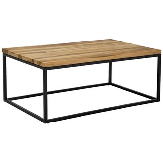 Beliani Beliani - Mesa De Centro De Madera Clara De Teca Tablero Rectangular Estructura De Metal Negro Provo Ii