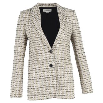 Victoria Beckham Single-Breasted Blazer in Beige Cotton Tweed
