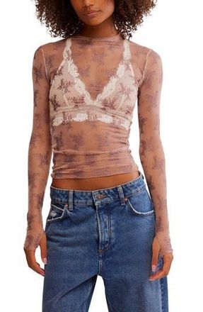 Free People Two-Tone Lady Lux Sheer Mesh Top in Fawn Combo at Nordstrom Rack, Size Small