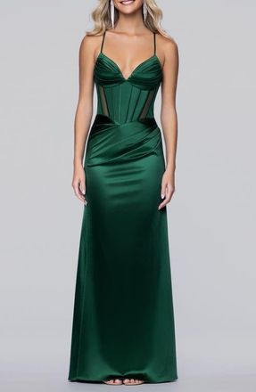 Blondie Nites Satin Column Gown in Hunter at Nordstrom, Size 13