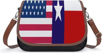 Generic Flag of U.S.A And Texas Crossbody Bags for Women Fashion Leather Shoulder Handbags With Adjustable Strap